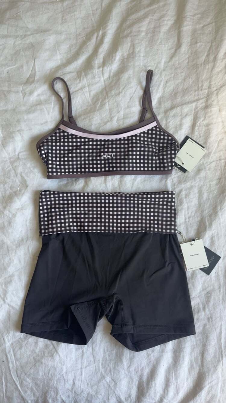 Set Active Checkered Sports Bra & Shorts Set Small